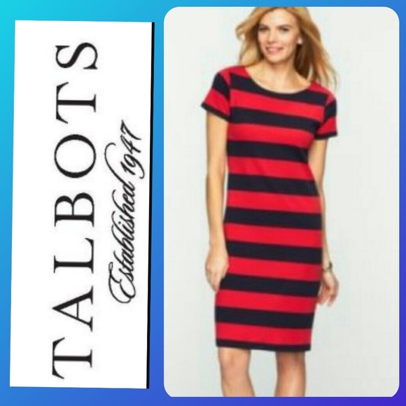 Talbots Red & Navy Striped Sheath Dress - Picture 2 of 10